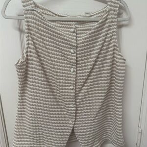 Striped Cream and White Button-Up Women's Top